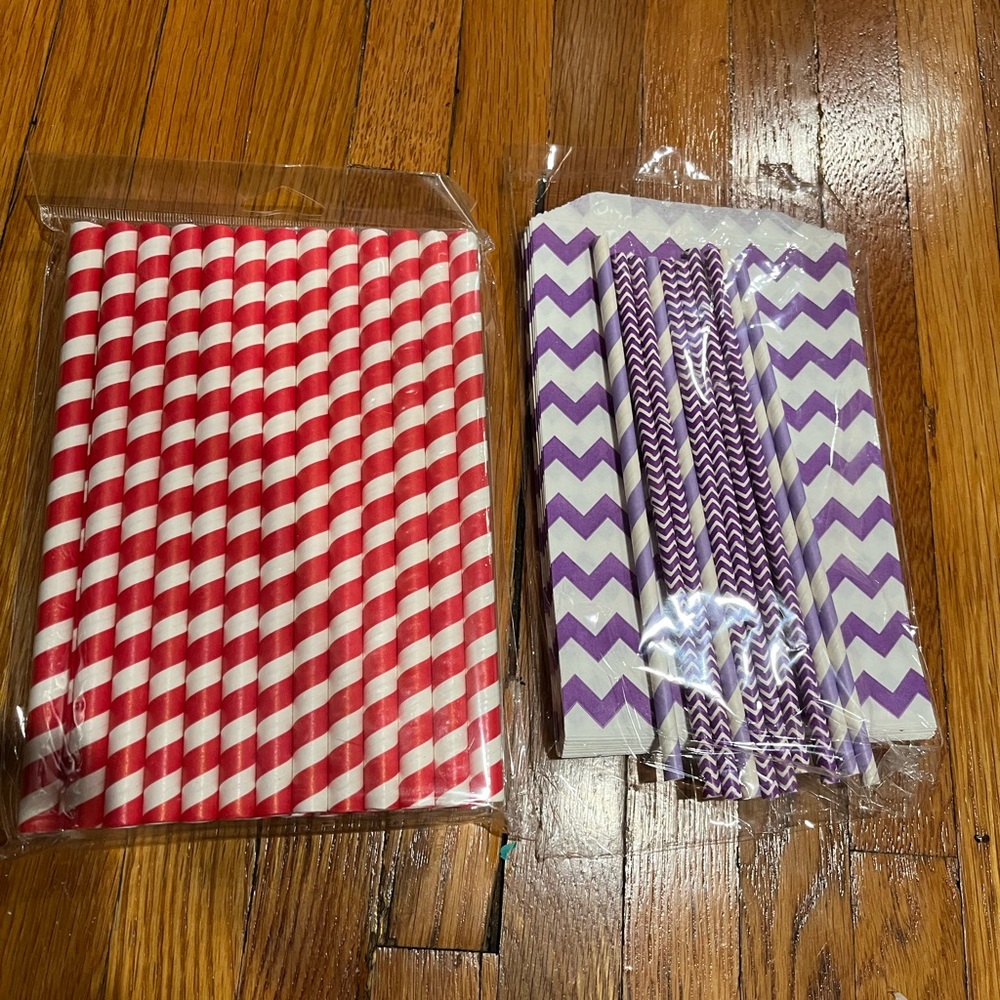Party straws and chevron bags